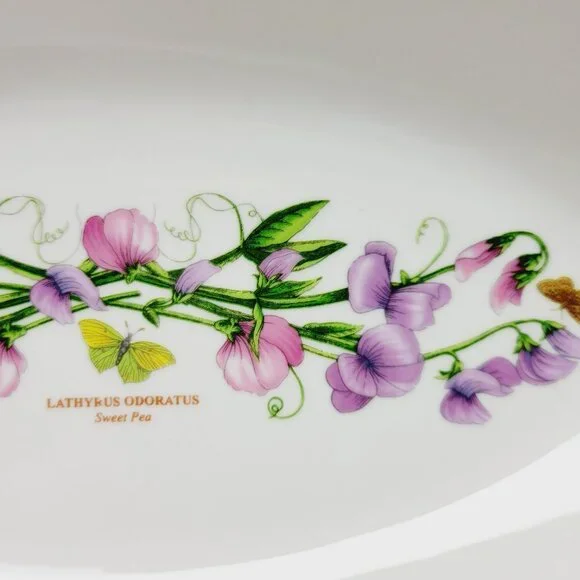 Portmeirion Botanic Garden Handled Oval Baker 15" Sweet Pea Pink Purple Floral